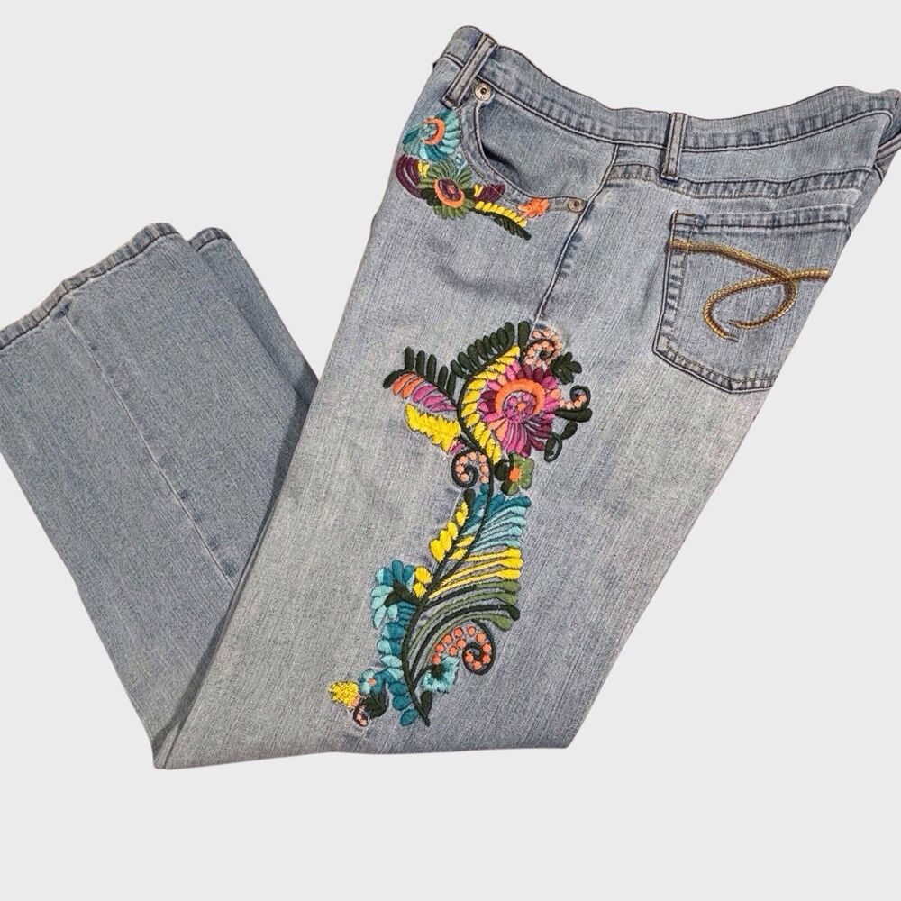 Z. Cavaricci Y2K Embroidered Jeans Womens Size 12 34x28 Straight Leg Vintage